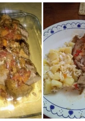 Una foto de Bondiola de chancho a la cacerola de fundición gris