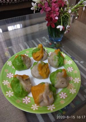 A picture of Tri colour modak.