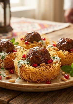 صورة لوصفة عش العيد المقرمش (كفتة محشية داخل قشور الكنافة الذهبية) 🌙🥩