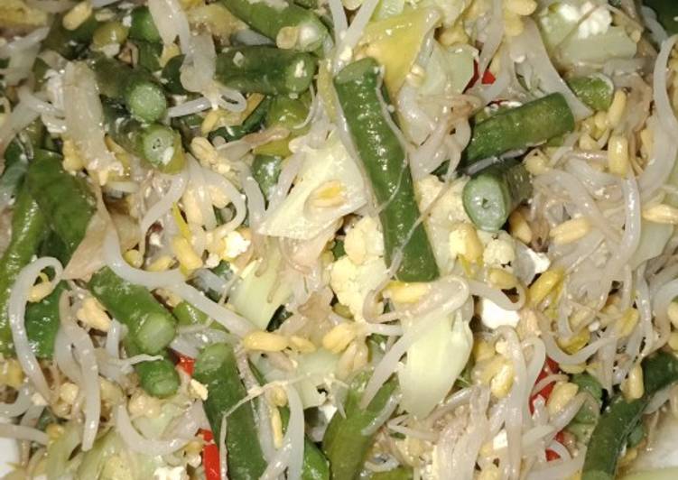 Tumis kembangkol+kacang panjang+cambah++