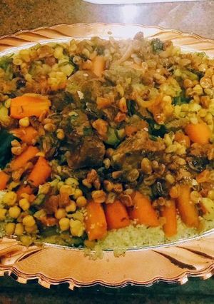 صورة لوصفة كسكسي باللحمة والخضروات