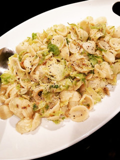 A picture of Orecchiette Pasta with Garlic Parmesan Brussels Sprouts.