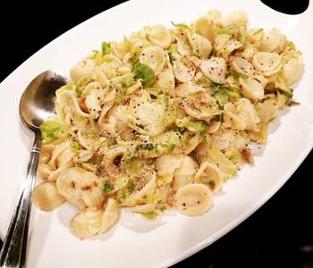 Update, Serving Recipe Orecchiette Pasta with Garlic Parmesan Brussel Sprouts Delicious Perfect