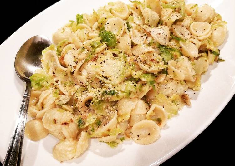 Simple Way to Prepare Ultimate Orecchiette Pasta with Garlic Parmesan Brussel Sprouts