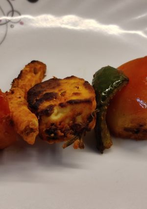 A picture of Paneer tikka in Air fryer.