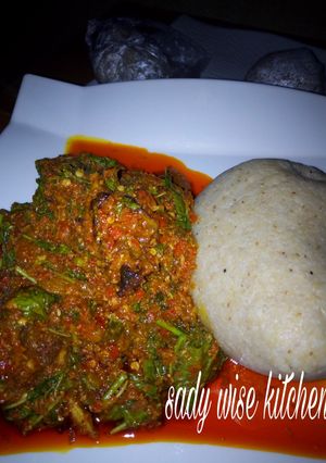 A picture of Tuwon Acca & Egusi Soup.