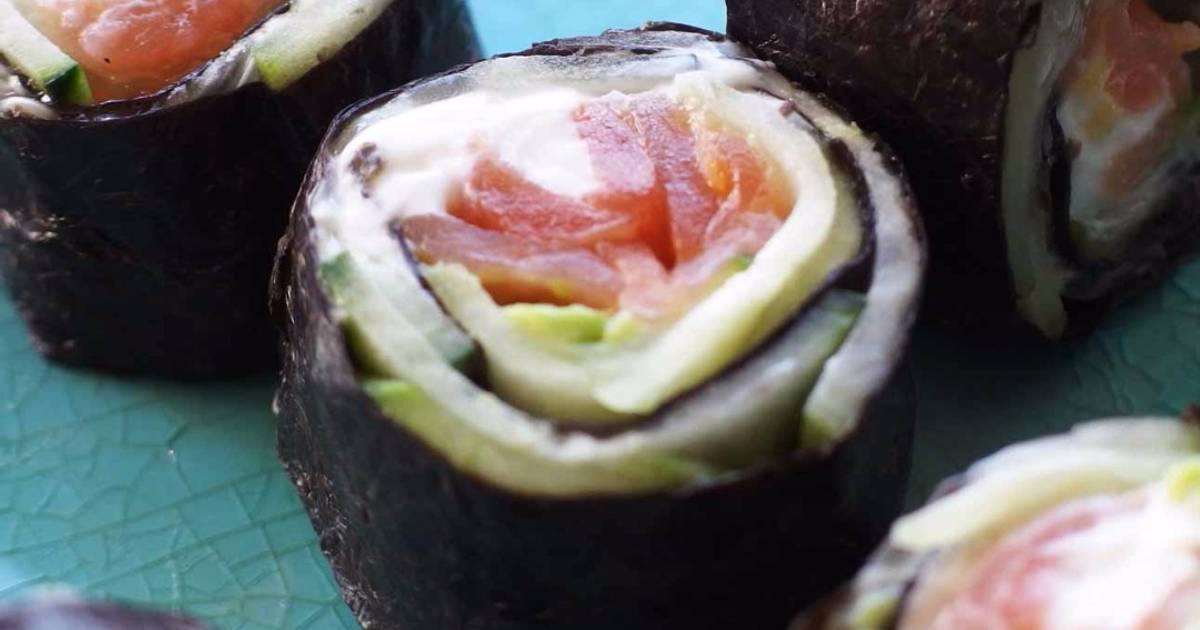Rolls de alga nori sin arroz, con salmón ahumado y vegetales. Muy fáciles y rápidos Receta de Rolls de alga nori sin arroz, con salmón ahumado y vegetales. Muy fáciles y rápidos Receta de