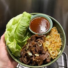 Beef Bulgogi and Ssamjang dipping sauce A picture of Beef Bulgogi and Ssamjang dipping sauce.