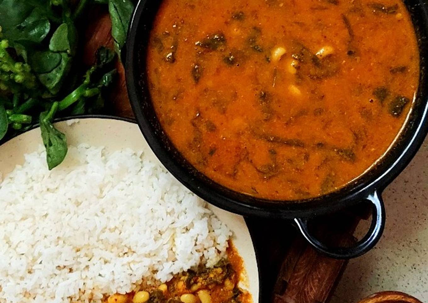 Black eye-pea Malabar Spinach Curry (No oil)