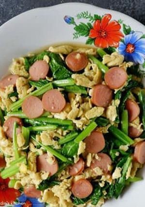 Foto resep Sawi putih cah telur dan sosis