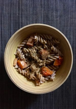 Une photo de Pâtes à la carbonara végétale