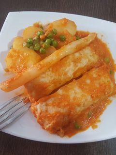 Una foto de Lomos de merluza a la vizcaína; a mi manera (Thermomix)
