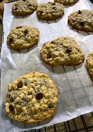 A picture of Chewy Oatmeal Chocolate Chip Cookies with Chia Seeds.