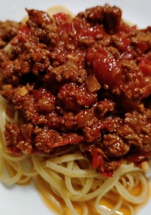 A picture of Beef and sausage bolognese ragout.