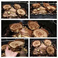 A picture of Edible Ferrero Rocher  Cup With Mousse Chocolate Drizzle And Ferrero In Middle.