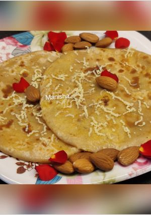 A picture of Almond Khoya Sweet Paratha (बदाम खवा पोळी).