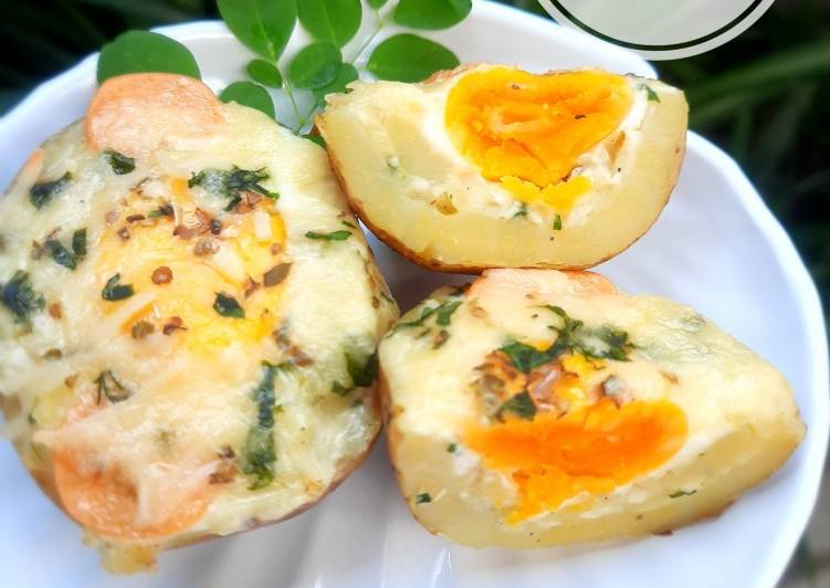 Cara Gampang Membuat Moringa Egg Baked Potato a.k.a Kentang telur panggang daun kelor yang Bikin Ngiler