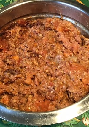 Une photo de Farce au porc,tomates,moutarde aux épices et curry (pour légumes farcis)