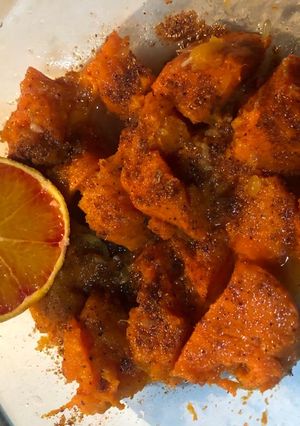 A picture of Sweet potato juici chat 🧡🧡🧡.