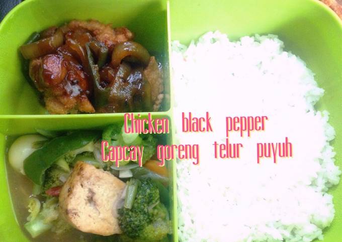 Langkah Mudah untuk Membuat Chicken black pepper capcay goreng telur puyuh yang Lezat Sekali