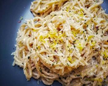 The New Way Serving Recipe Creamy Lemon  Garlic Spaghetti Delicious Steady