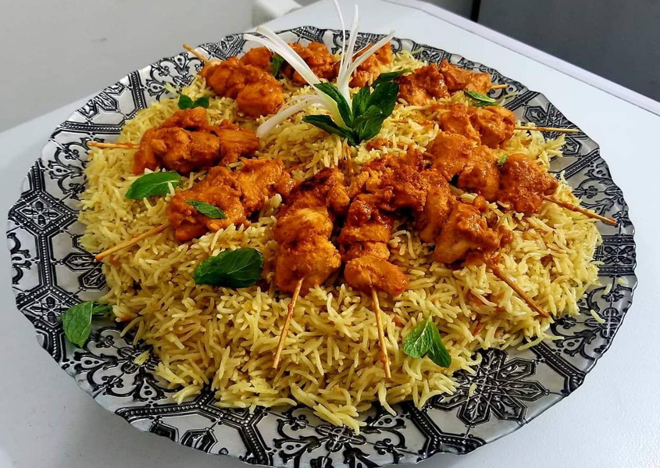 #CookpadApp Tomato pulao with bbq skewers