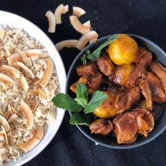 A picture of Minty lamb stew with coconut rice.