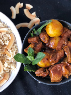 A picture of Minty lamb stew with coconut rice.