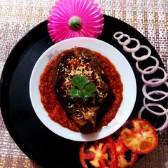 A picture of Tandoori-Soyabean Stuffed Eggplant Recipe(Restaurant Style).