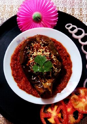 A picture of Tandoori-Soyabean Stuffed Eggplant Recipe(Restaurant Style).