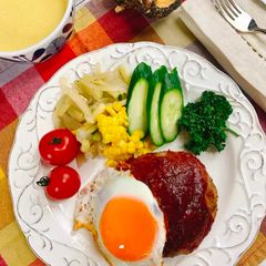 Delicious Beef & Pork Hamburger Steak with Shiitake Powder A picture of Delicious Beef & Pork Hamburger Steak with Shiitake Powder.