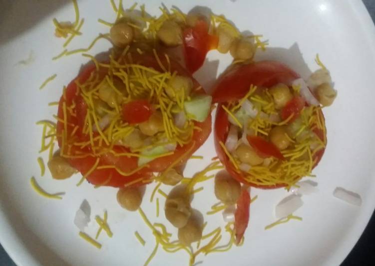 Recipe of Speedy Chana chat in tomato basket