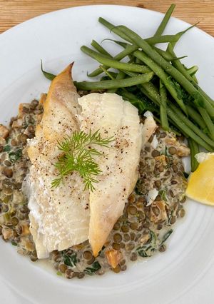 A picture of Smoked haddock & creamy Puy lentils with Dill #MyCookbook.
