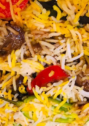 A picture of Leftover alu bengan biryani.