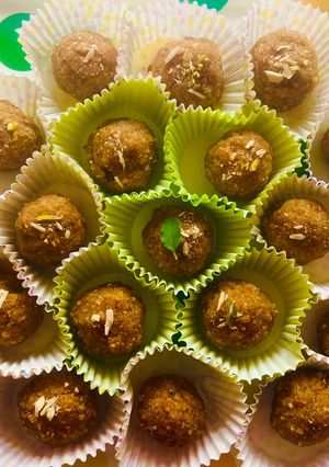 A picture of Dry Fruits Churma Ladoos~Traditional Dessert for Ganesh Chaturthi in Gujarati Style 🙏.