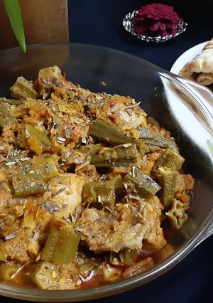 A picture of Chicken and bhindi.