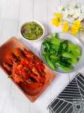 Set Menu (Dencis Saus, Sawi Pahit Rebus, Sambalado Hijau khas Minang)