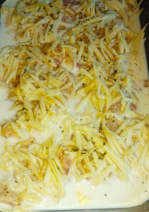 Sajtos pulykamell, burgonya pürével, kovi ubival recept fotója