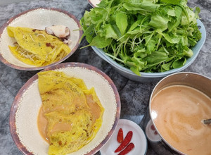 Hình của món Bánh Xèo Chảo Không Dầu Mỡ (Mắm đậu phộng Phan Rang).