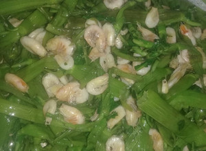 Hình của món Tép rông xào rau ngổ.