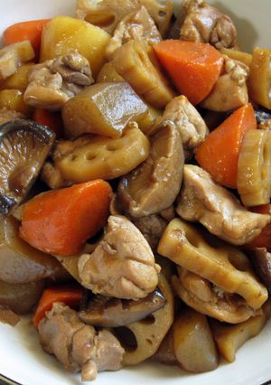 A picture of Simmered Root Vegetables & Chicken.