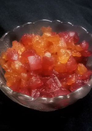 A picture of Tuti fruti from water melon rind.