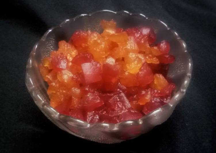 Steps to Make Super Quick Homemade Tuti fruti from water melon rind