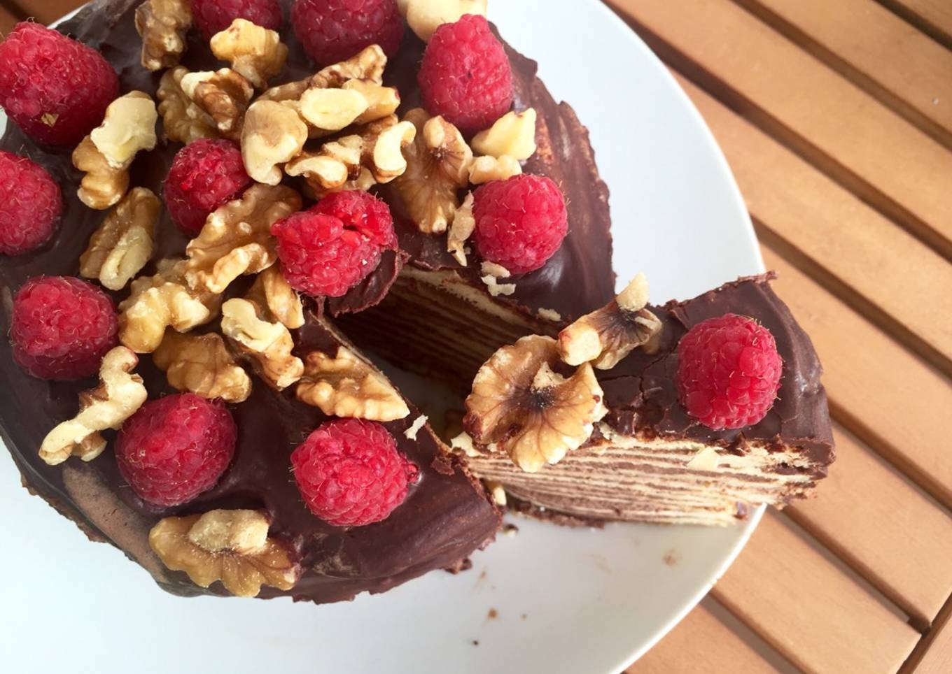 Tarta de tortitas americanas y chocolate