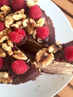 Una foto de Tarta de tortitas americanas y chocolate