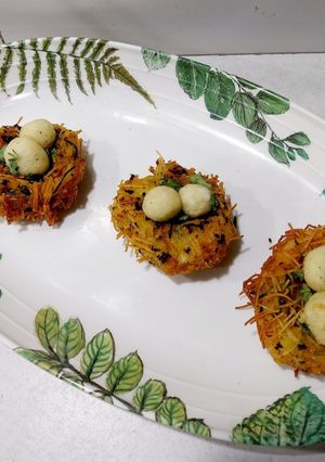 A picture of Vermicelli Nest with Paneer eggs.