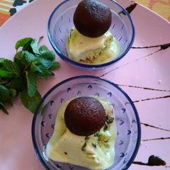 A picture of Thandie ice cream with chocolate stuff gulab jamun.
