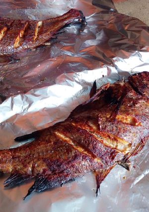 A picture of Oven grilled croaker fish.