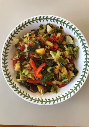 A picture of Chorizo, chili and vegetable sauté.