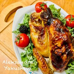 A picture of Guinea fowl in the oven.